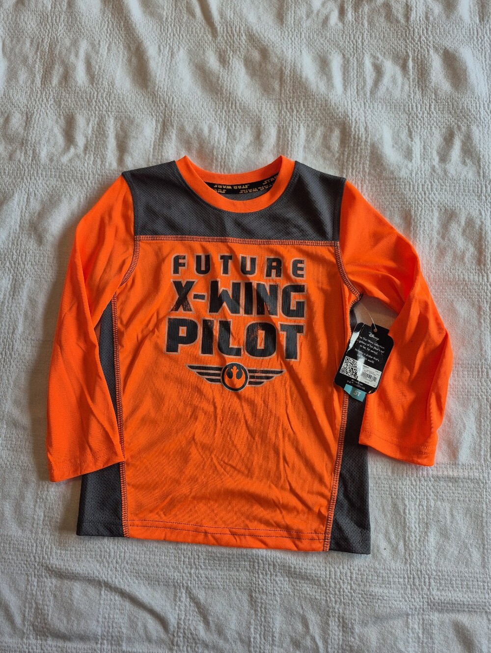 Star Wars boy size 5T Future Pilot long sleeve shirt, neon orange gray NEW